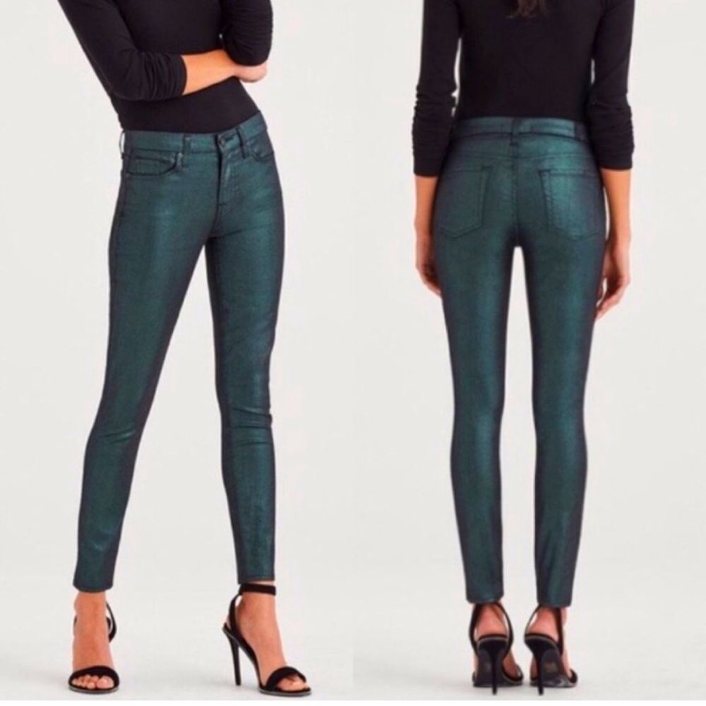 7 For All Mankind The Ankle Skinny Jeans Metallic Green Size 27